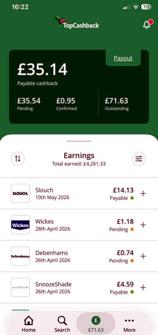 TopCashback review screenshot